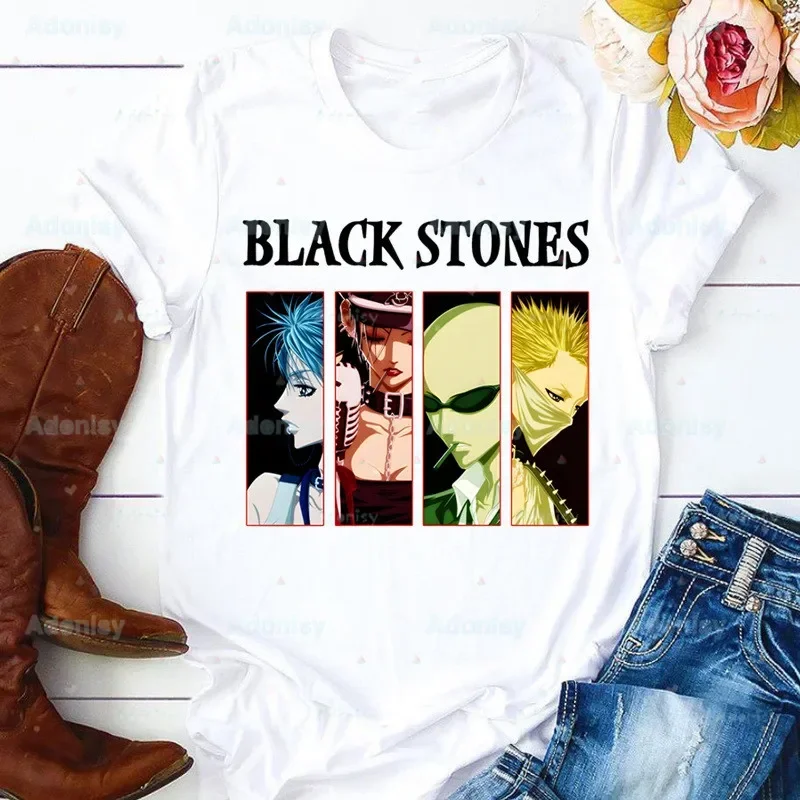 Black Stones NANA Osaki Anime Ladies T-shirt Ladies Casual o-collar White Shirt Short Sleeve Ladies T-shirt Graphic Printing