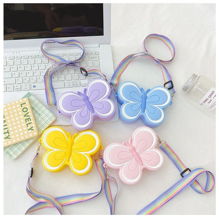 Butterfly Children's Crossbody Bag Student Silicone Coin Purse Cute Bee Shoulder Storage Bag Female Wallet