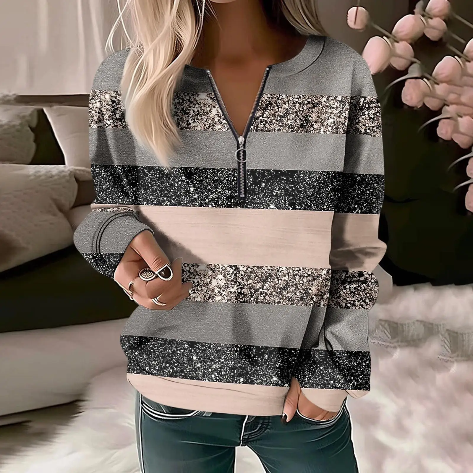 

Осенний женский свитшот, пуловеры, базовый круглый вырез на молнии, желтый, красный, синий галстук, уличные топы с длинными рукавами, осенний повседневный свободный свитшот