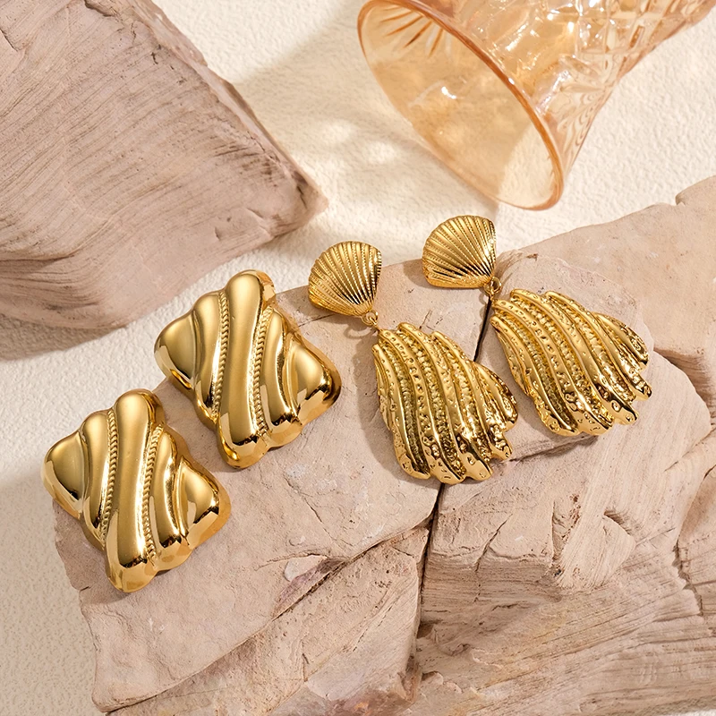 

Fashion irregular geometric exaggerated earrings with hammered texture, stainless steel earrings, 14k gold plated party jewelry