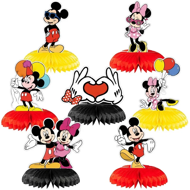 

New Set of 7 Mickey's Birthday Party Decorations Kids Party Supplies Honeycomb Ornaments Cake Decoration Background Center