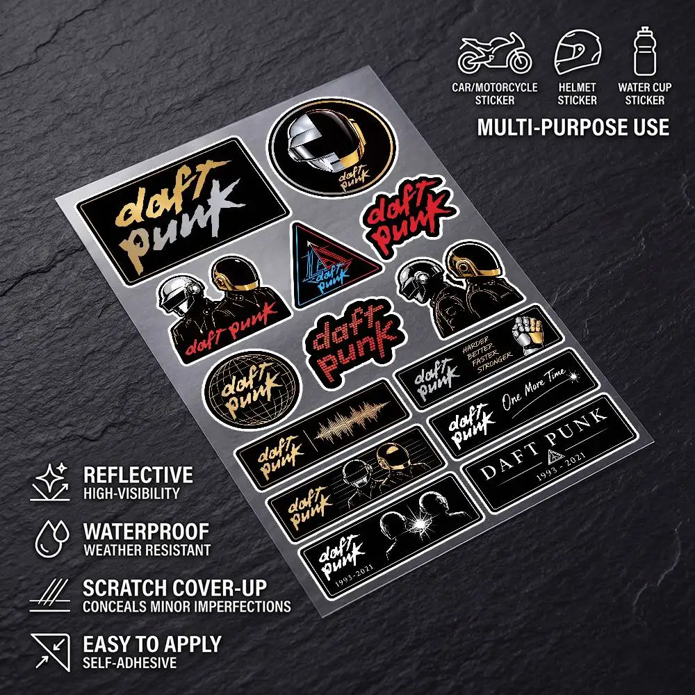 DA-ft Punk All Purpose Reflective Waterproof Scratch Blocker Decal Car Bike Helmet Cup Refrigerator Decorative Stickers