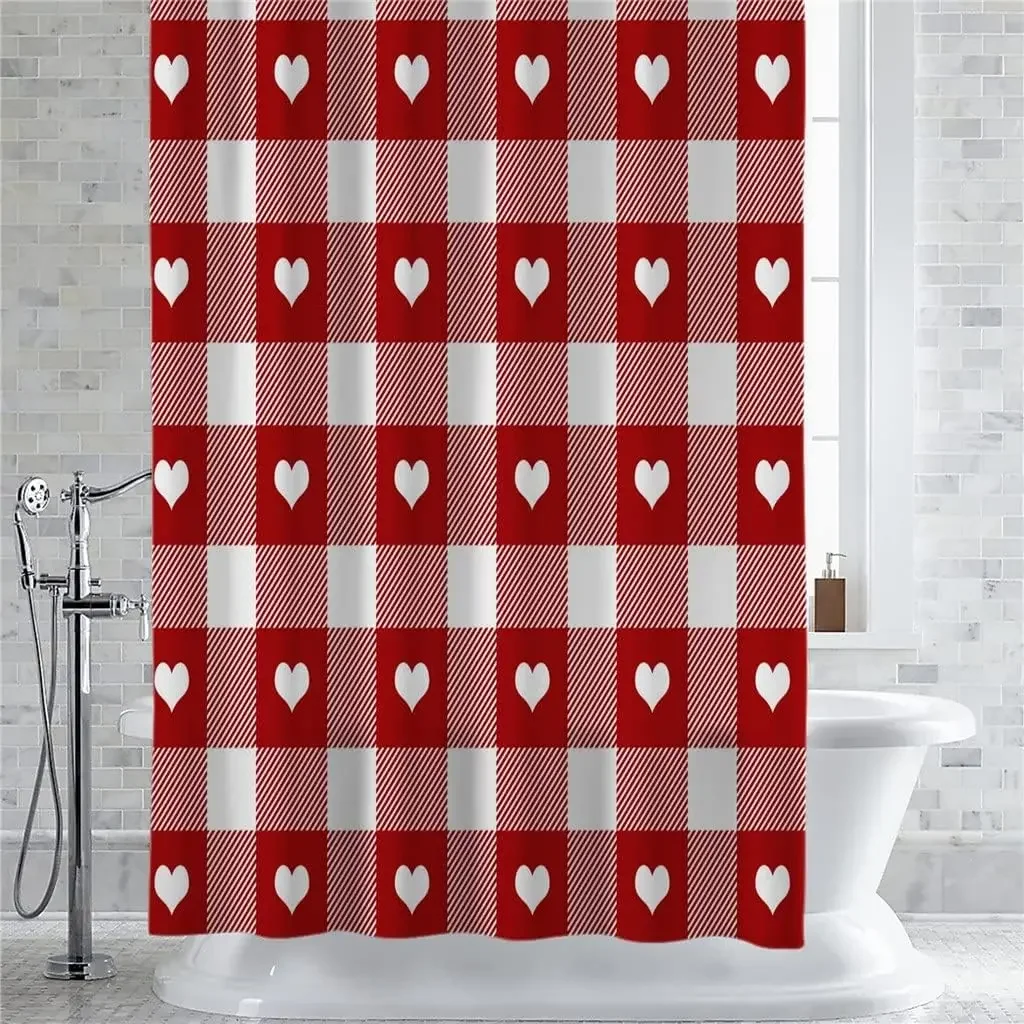 HBJWOV Red Plaid Shower Curtains Bathroom Curtain with Hooks Decor Waterproof Polyester Bath(183x183cm)