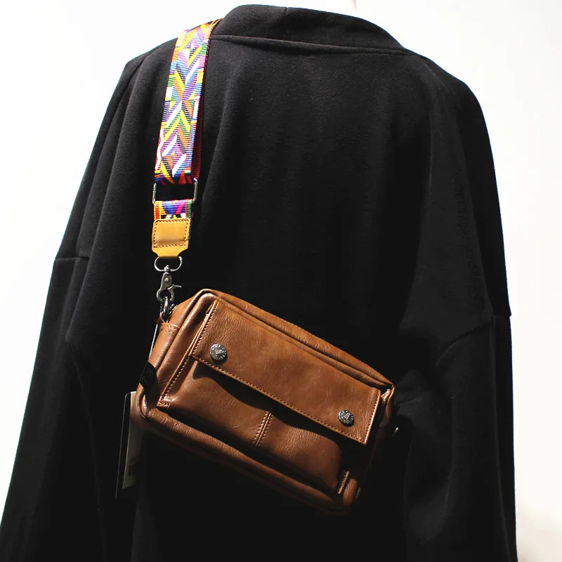 

Trendy Men's Single oulder Bag Simple Crossbody Phone Bag Strap Design Street Sle PU Leather Zipper Closure