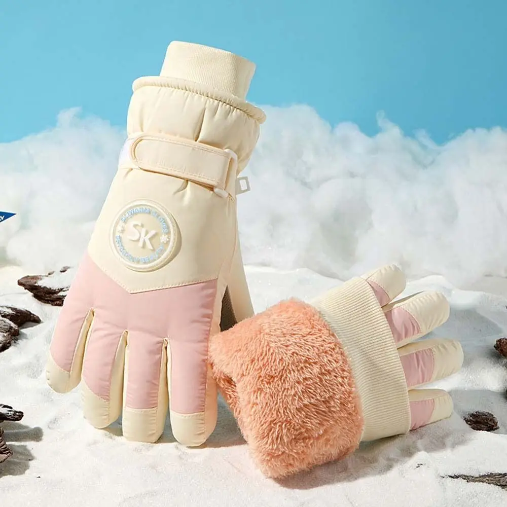 옥스포드 천 플러시 두꺼운 장갑 부드러운 산호 양털 유니섹스 방풍 장갑 PU 미끄럼 방지 스키 방한 장갑 가을