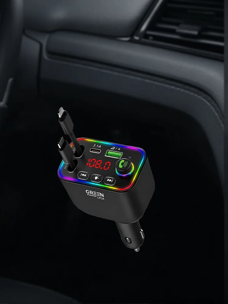 Transmiter FM 4 w 1 Bluetooth do samochodu + ładowarka 66W Ultra Szybka | Głośnik Bluetooth z funkcją głośnomówiącą, porty USB i Type C — 2