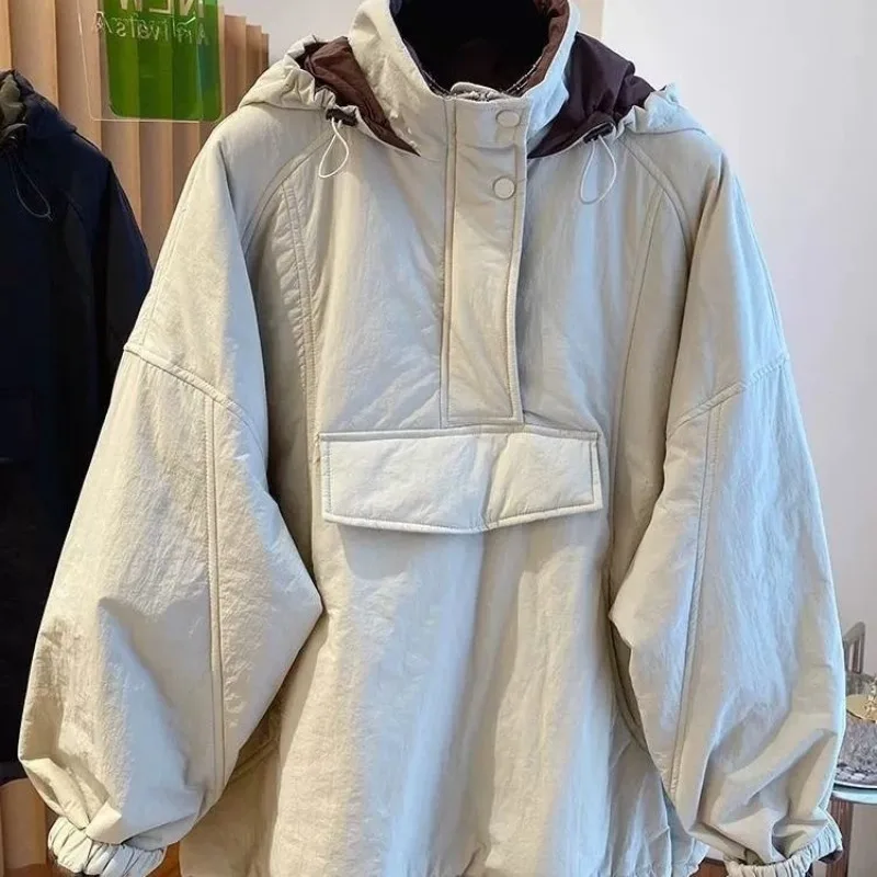 

Outerwear Large Size 300-pound Loose Casual Hooded Pull-over Cotton-padded Jacket Men Women Winter Stylish Hood-style Outcoat