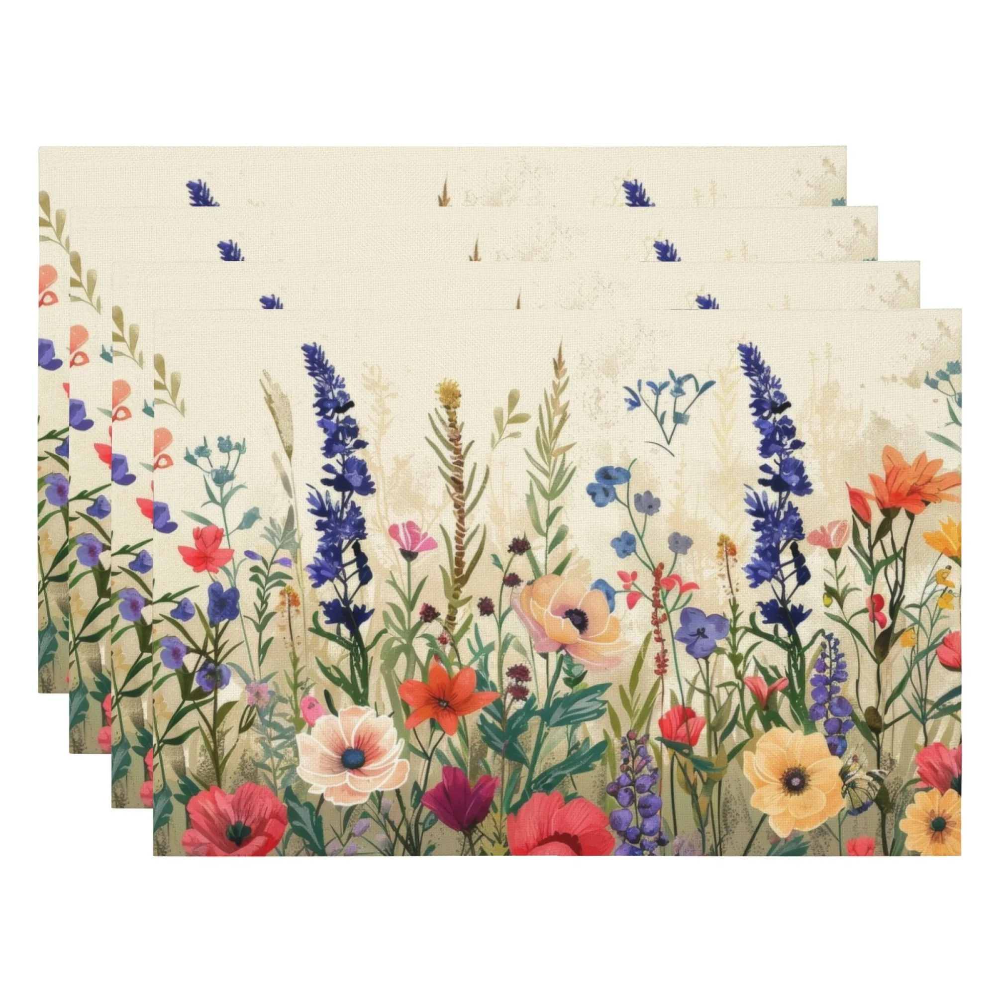 

Stain-Resistant Heat-Resistant Fresh Sweet Wildflower Placemat Polyester Easy-Clean Colorful Pastoral Mat for Daily Party Use