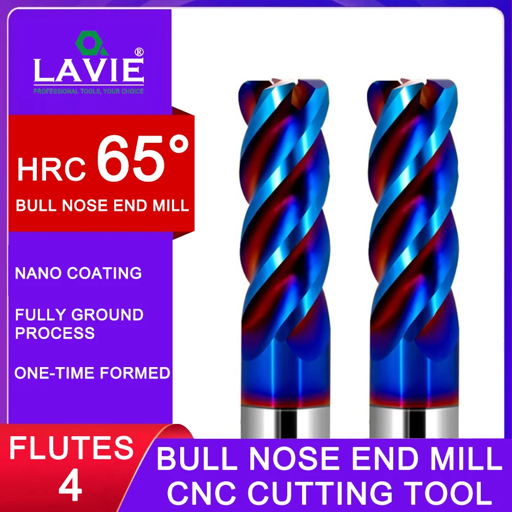 Milling Cutter HRC65 Tungsten Carbide Corner Radius End Mill 4 Fl Extra Long Bull Nose Radius Coating for Steel CNC Cutting Tool