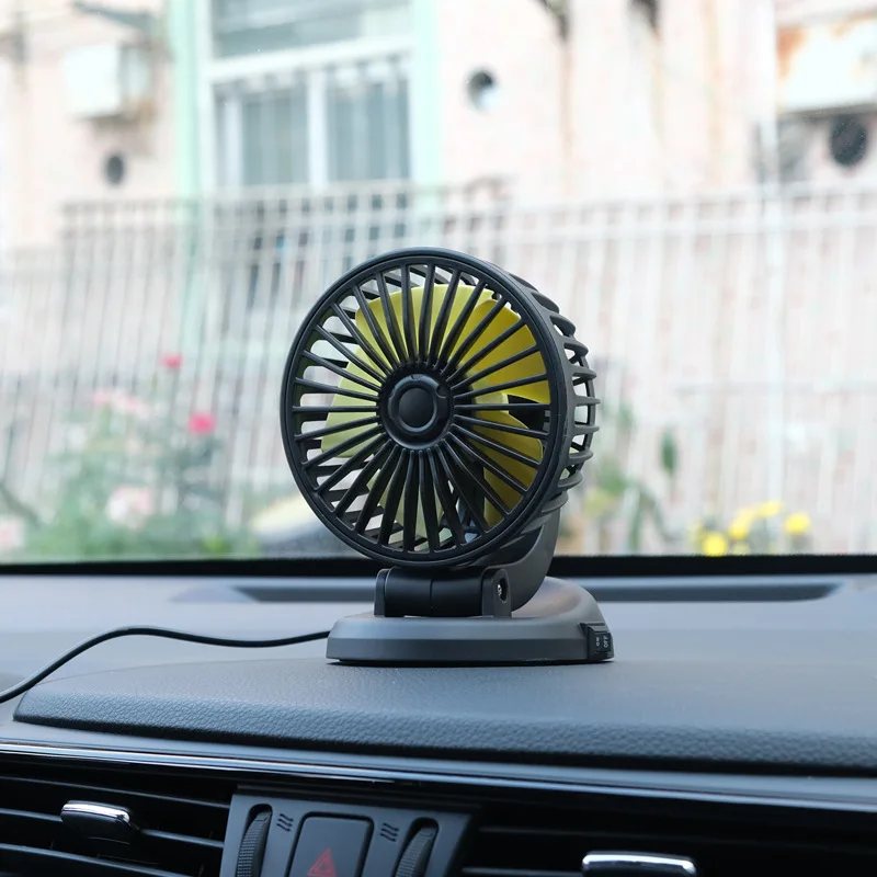 12/24V Portable Car Cooling Fan 5V USB Powered Car Fan Multi-Angle Rotatable With Cigarette Lighter Plug For Car Truck SUV RV