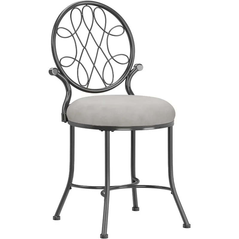 O'Malley Vanity Stool With Spiral Pattern Design, Metallic Gray