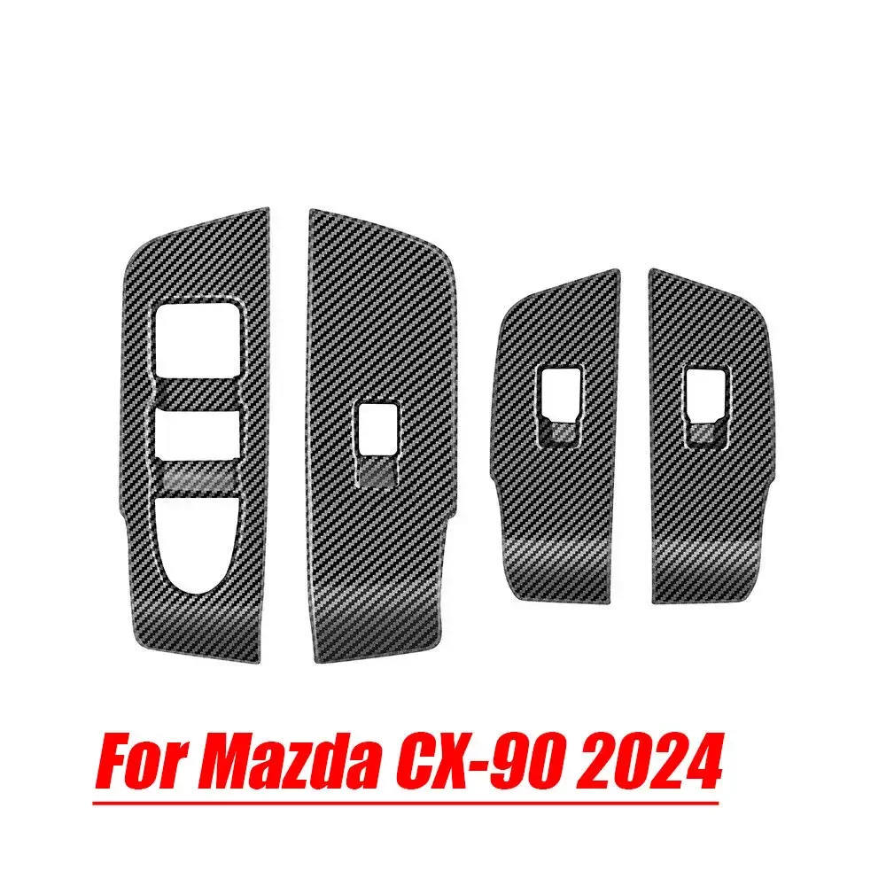 4PCS Carbon Fiber Window Lift Switch Panel Cover Trim For Mazda CX-90 2024