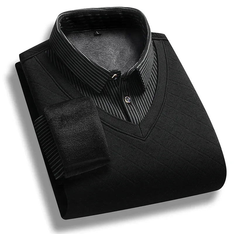 Otoño Invierno moda alta calidad de felpa cuello grueso suéter cálido tendencia de moda suelta transpirable falso suéter de dos piezas