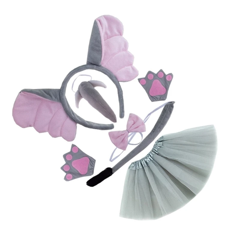 Kids Animal Costume Elephant Ear Headbands Bowtie Tail Nose Glove 4/5/6