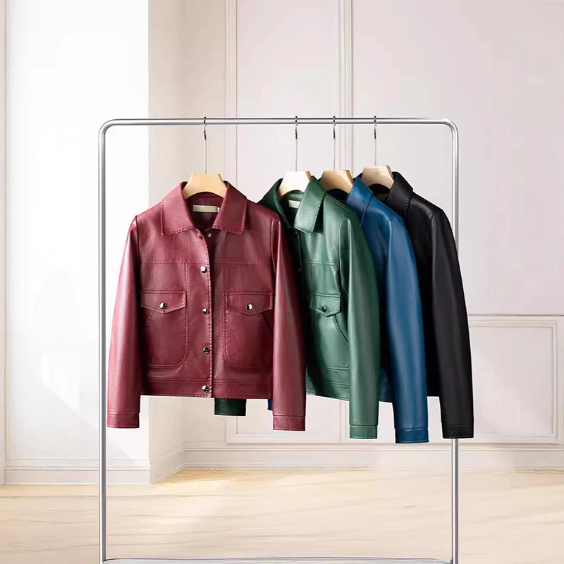 

Fashion Short Coat Leather Jacket Women's Single-breasted Casual Top Outerwear Spring Autumn Streetwear Loose PU Leather Jackets