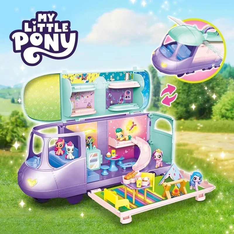 Genuine Cartoon Animation My Little Pony Magic Bus Big Set Children's Day Gift Children's Play House Toy Model Bus Girl Gifts