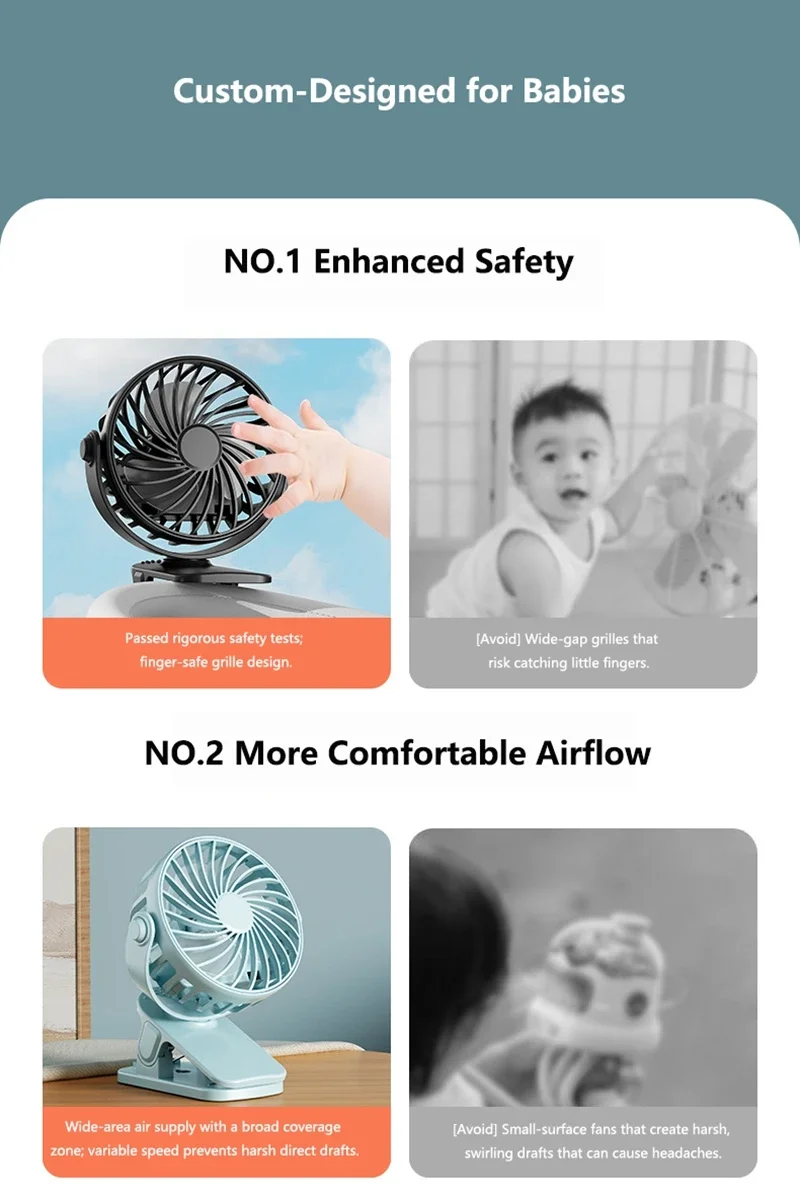 Portable Mini Cooler Fan 720°Rotatable Clip Fan Built In Night Lamp USB Rechargeable Personal Fan For Outdoor Camping Ventilador