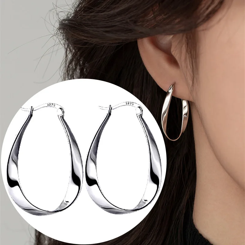 Silver 925 2024 Earring Geometric Twisted Drop Hoop Earrings for Women Niche Design Party Jewelry Gifts New Hot