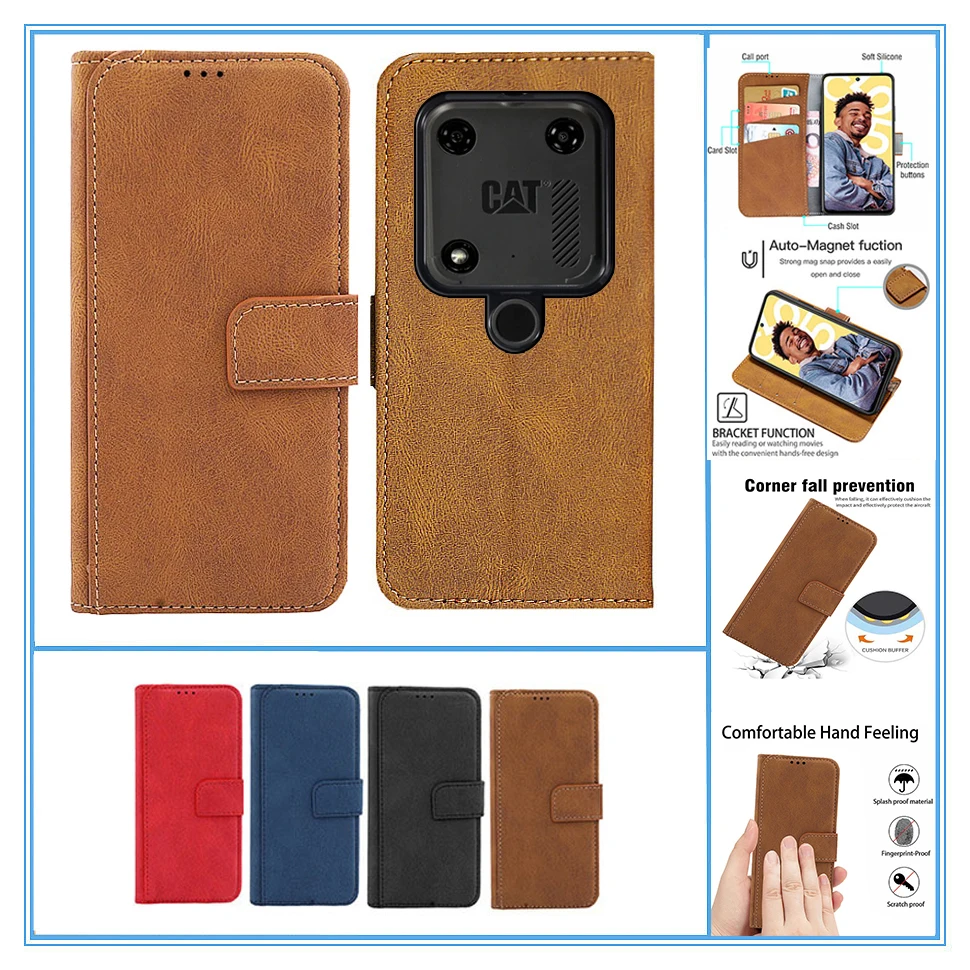 Funda Etui para Cat S53 Funda de cuero tipo billetera con tapa Coque Cat S53 Funda de teléfono Cat S53 S 53 CatS53 Funda de libro Shell bolsas Capa