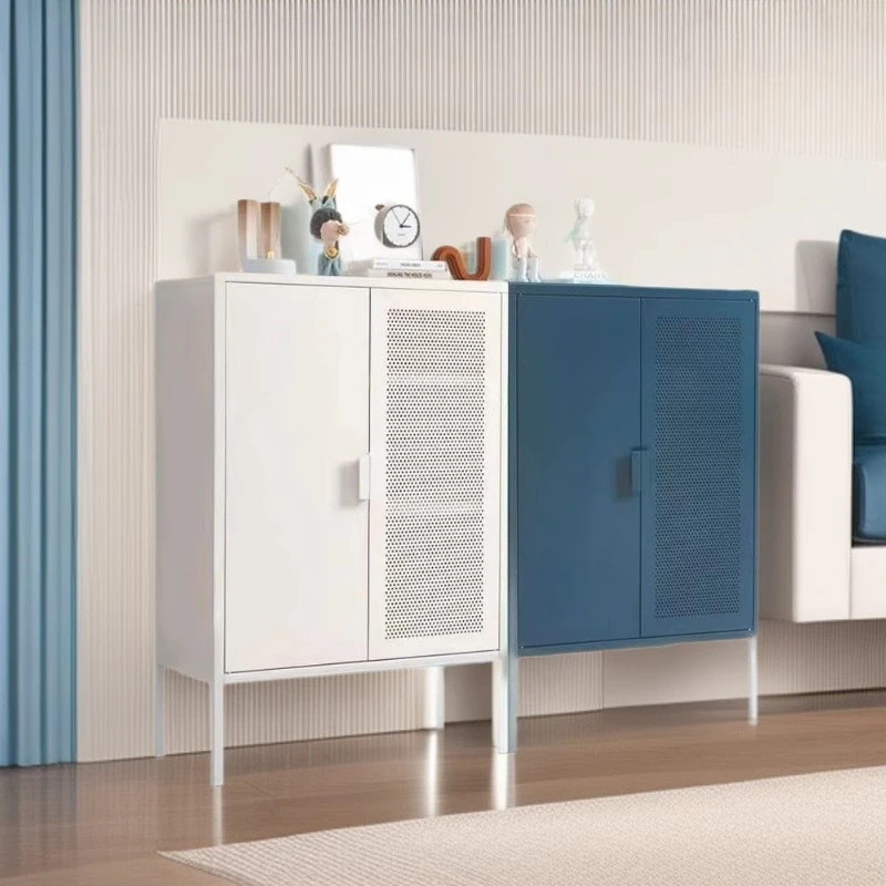 Nordic wrought iron dining side cabinet living room locker modern simple household storage cabinet steel opposite door low