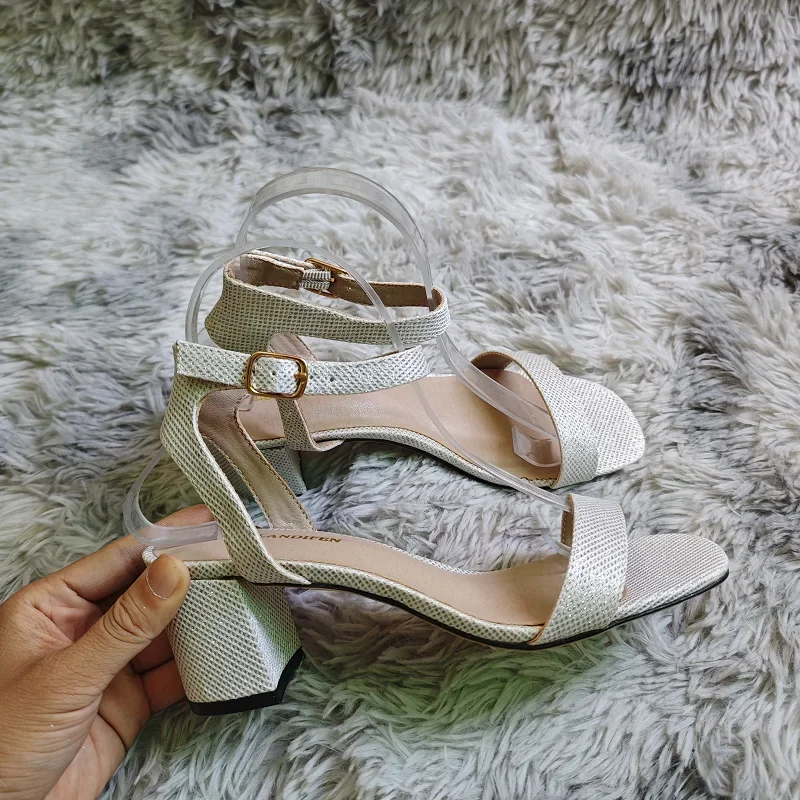 Women Sandals Sexy Silver Gold Summer Open Toe Ankle Strap Comfort Low Block Chunky High Heels Party Dress Pumps Wedding Shoes view 5