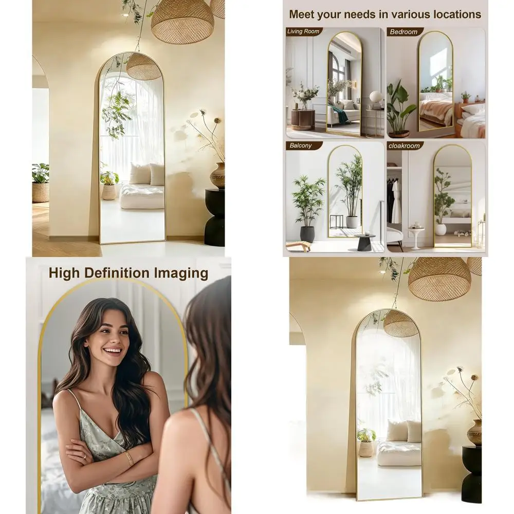 

Arched Floor Mirror with Stand, 58 x 19, Perfect for Bedroom, Living Room, or Cloakroom, Gold Frame