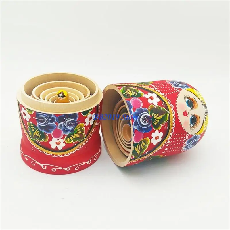 Q0KB Búp bê làm tổ nghệ thuật của Nga 7 chiếc Đồ chơi giáo dục nghệ thuật dân gian vẽ tay