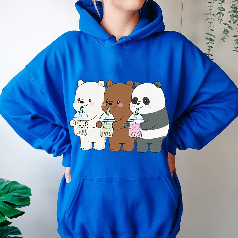 We Bare Bears Print Women's Autumn and Winter Hoodie Casual Plus Fleece Sweater Loose Top