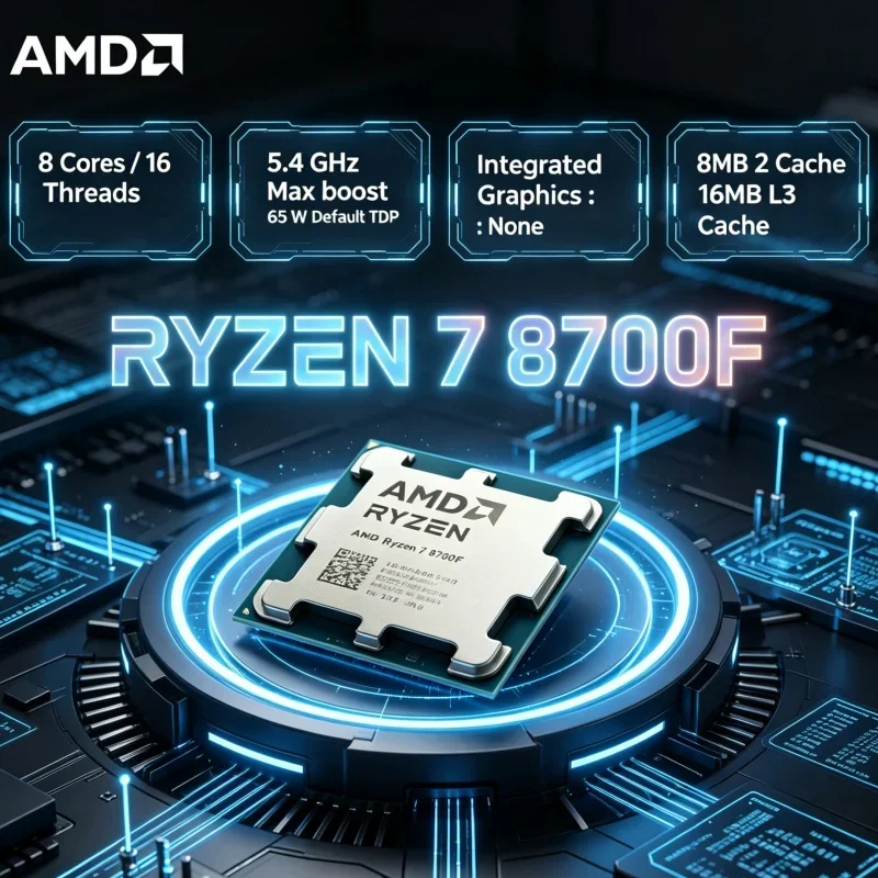 AMD R7 8700F Upgrade CPU 8 Core 16 Thread 5GHz Boost AM5 Socket Zen 4 Processor Desktop Powerhouse