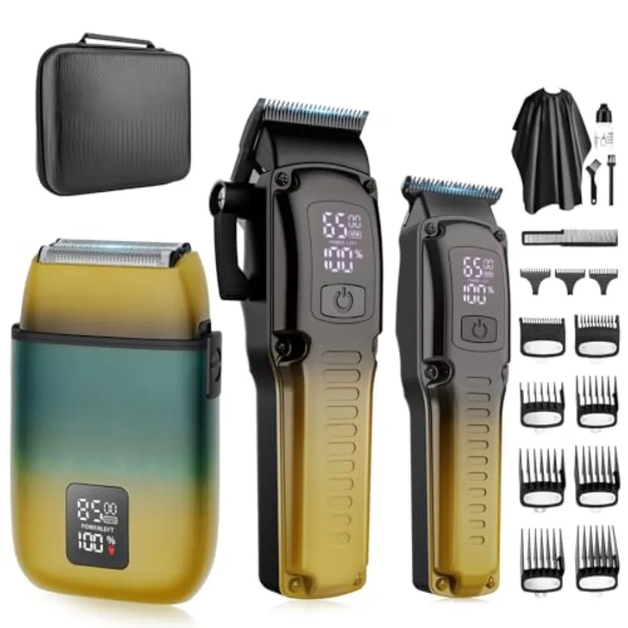 

Professional Barber Hair Clippers Trimmer Shaver Set for Men, Cordless Hair Cutting Kit and Zero Gap T-Blade Trimmer and 8500 R
