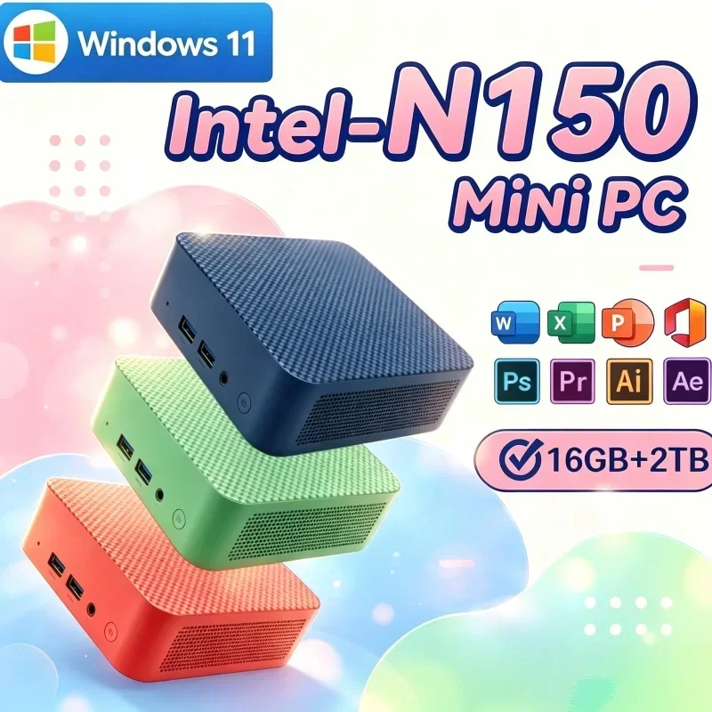 Weightless Intel N150 Mini PC Multiple Configurations WiFi6 Triple 4K Silent Desktop for Home Office Media Editing