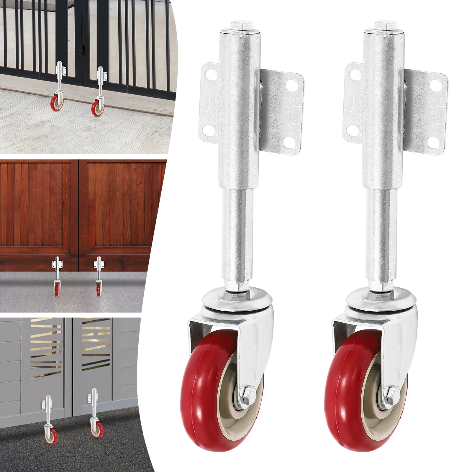 Rulli per Porte Scorrevoli da Patio con Molla, Capacità di Carico 150kg, Rotazione a 360° ° Ruote Universali Girevoli per Cancelli con PU Galvanizzato per Porte in Legno e Acciaio