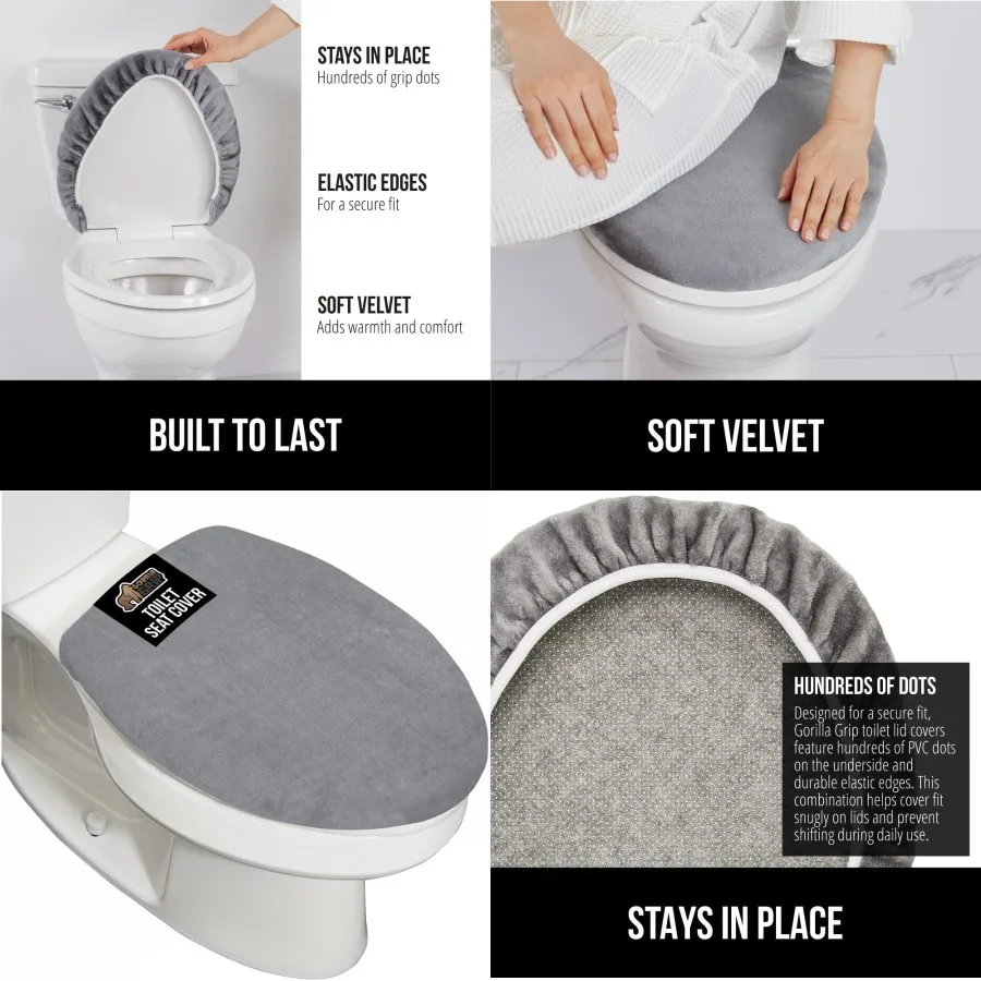 

GORILLA GRIP Толстая пена с эффектом памяти, крышка сиденья для унитаза в ванной, мягкий бархат, верхняя сторона, плюшевые мягкие чехлы для машинной стирки, подходят для большинства
