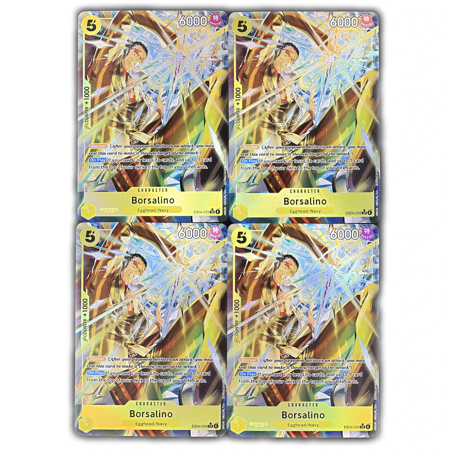 One Piece TCG OPCG Englisch EB04-058-Borsalino SR Spielset 5 Kostengünstige Gelbe Borsalino Strukturierte Folienkarte Anime Sammelkarten