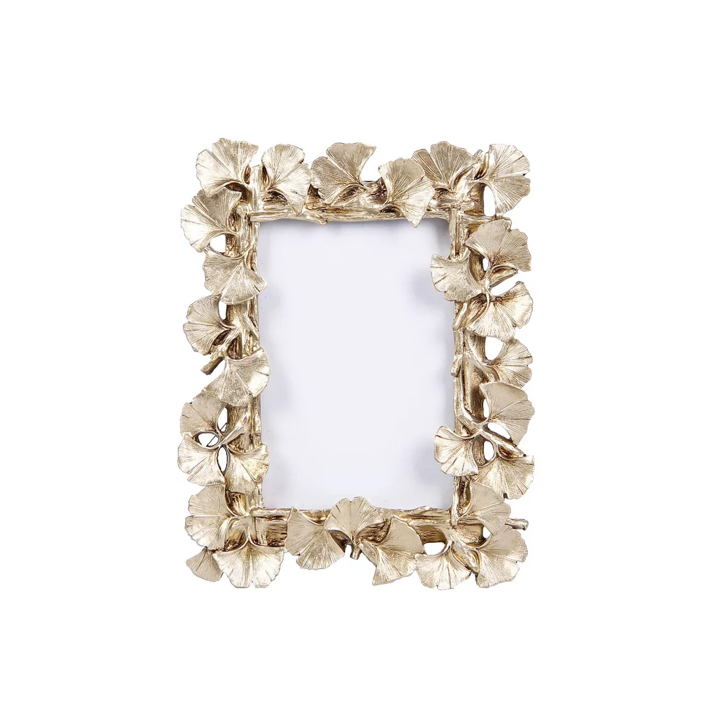 

Gold Ginkgo Leaf Photo Frame European Retro Resin Decorative Desktop Photo Frame for Bedroom Study Children Room