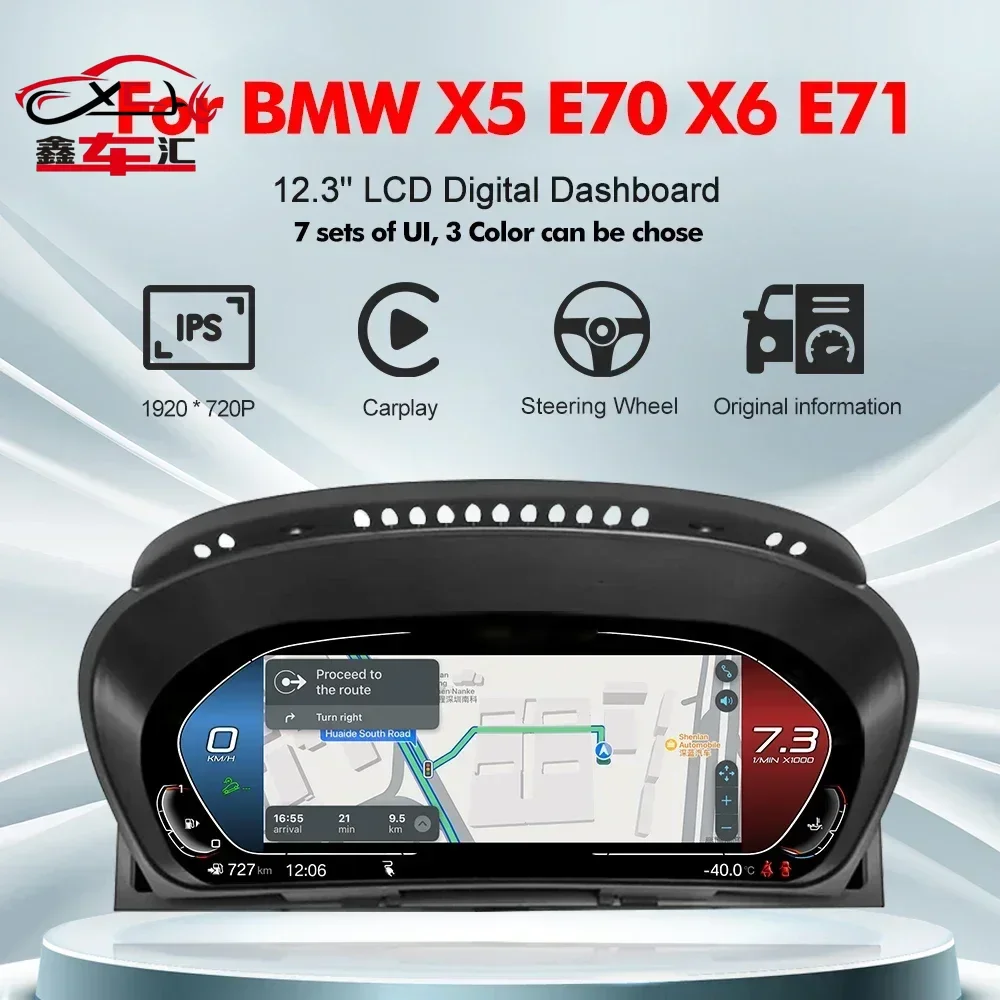 

NaviHua 12.3'' Car LCD Dashboard Speedometer For BMW X5 E70 X6 E71 2006-2013 Digital Instrument Cluster Carplay Android auto