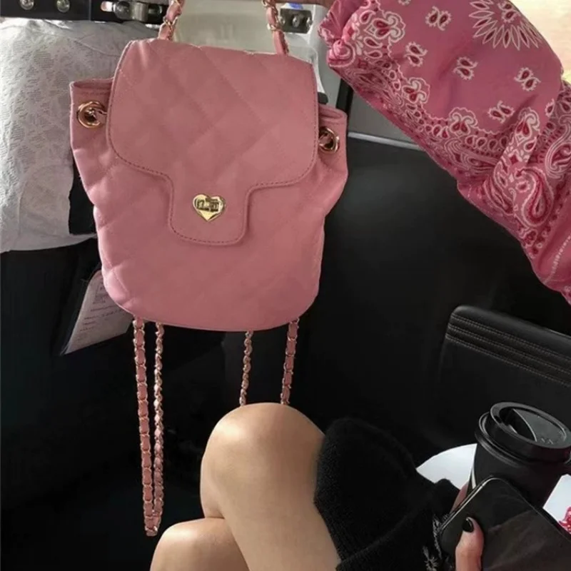 FIRMRANCH العصرية المتخصصة العلامة التجارية الماس مبطن خياطة المنسوجة سلسلة مكافحة سرقة رفرف الحلو الفتيات لينة جلد البقر حقيبة الظهر