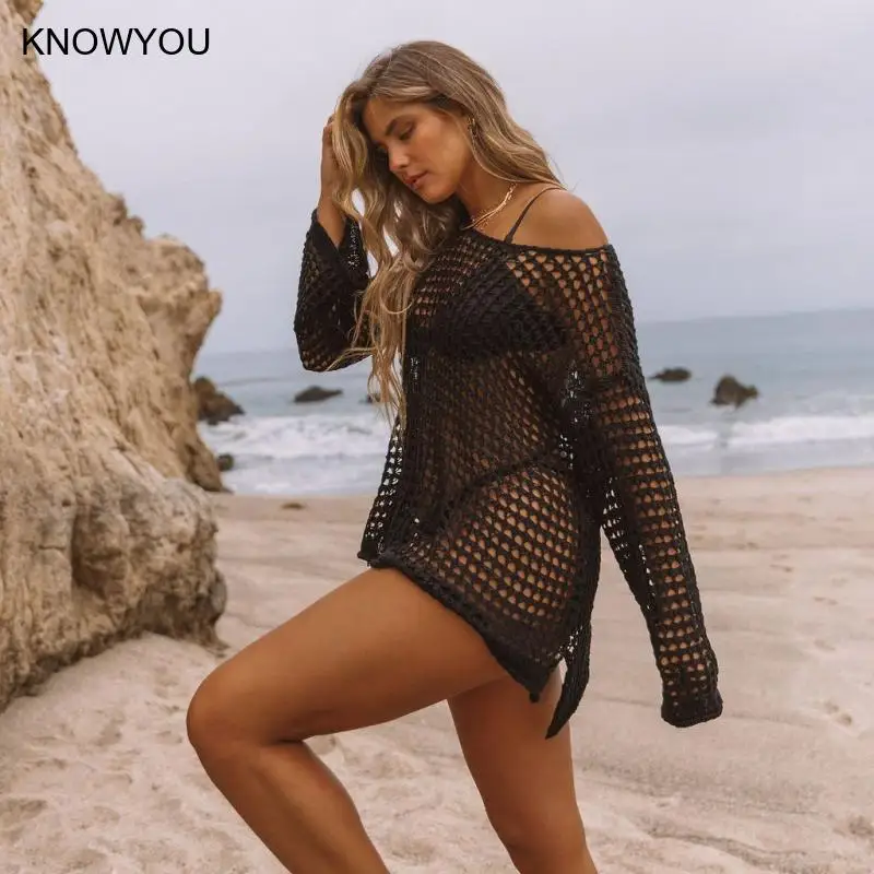 Schwimmen Vcay Sommer Covers Up Frauen Urlaub Beachwear Freizeit Lose Gestrickte Badeanzug Cover-Up Hohl-Out Design Pullover Suncare