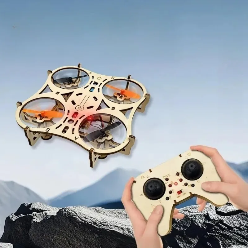 Wooden Quadcopter Drone Kit For Beginners With Remote Control Educational Compatible Stem Assembly Toy