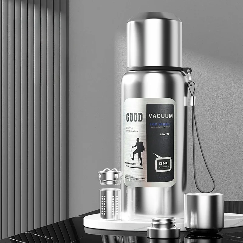 Isolierter Becher aus Edelstahl, großes Fassungsvermögen, Vakuum-Wasserflasche aus Ganzstahl, für Outdoor-Reisen, Wandern, tragbarer isolierter Wasserbecher