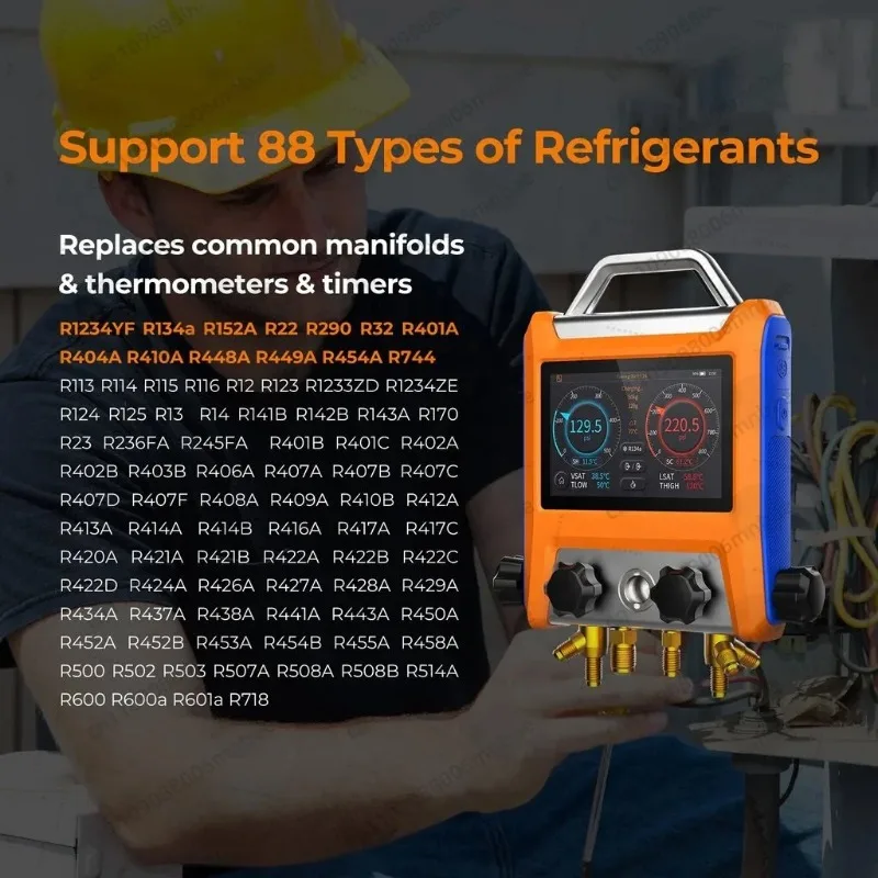 EMG-40V Intelligent Refrigerants Digital Manifold Gauge 4-Way Valve With Micron Vacuum Gauge Transmitter With Temp Clamps