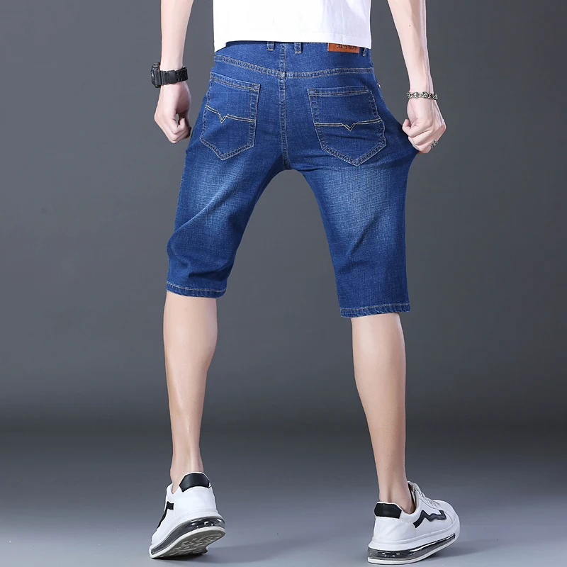 2024 Mens Casual Denim Shorts Cotton Elastic Straight Hight Quality Knee Length Jeans Classic Vintage Fashion Blue Short Jeans