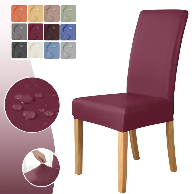 Stretchable PU Leather Chair Covers Waterproof Anti-Slip Dining Seat Protectors Classic Design For Restaurant Home Kitchen Chair