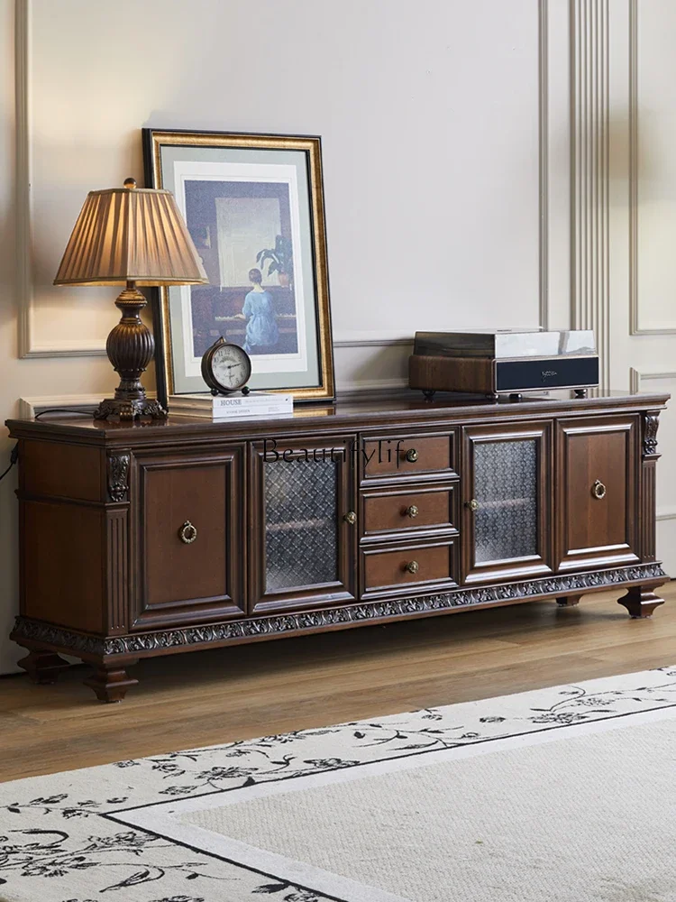 

13American solid wood TV cabinet coffee table combination pure solid wood retro furniture villa