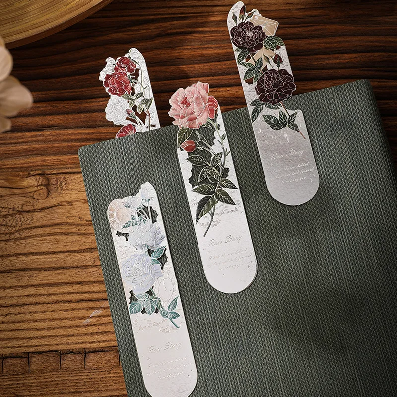 Retro Charm Floral Bookmark Student Reading Mark Book Accessories Hand Account Pendant Metal Aesthetic Flower Stationery Gift