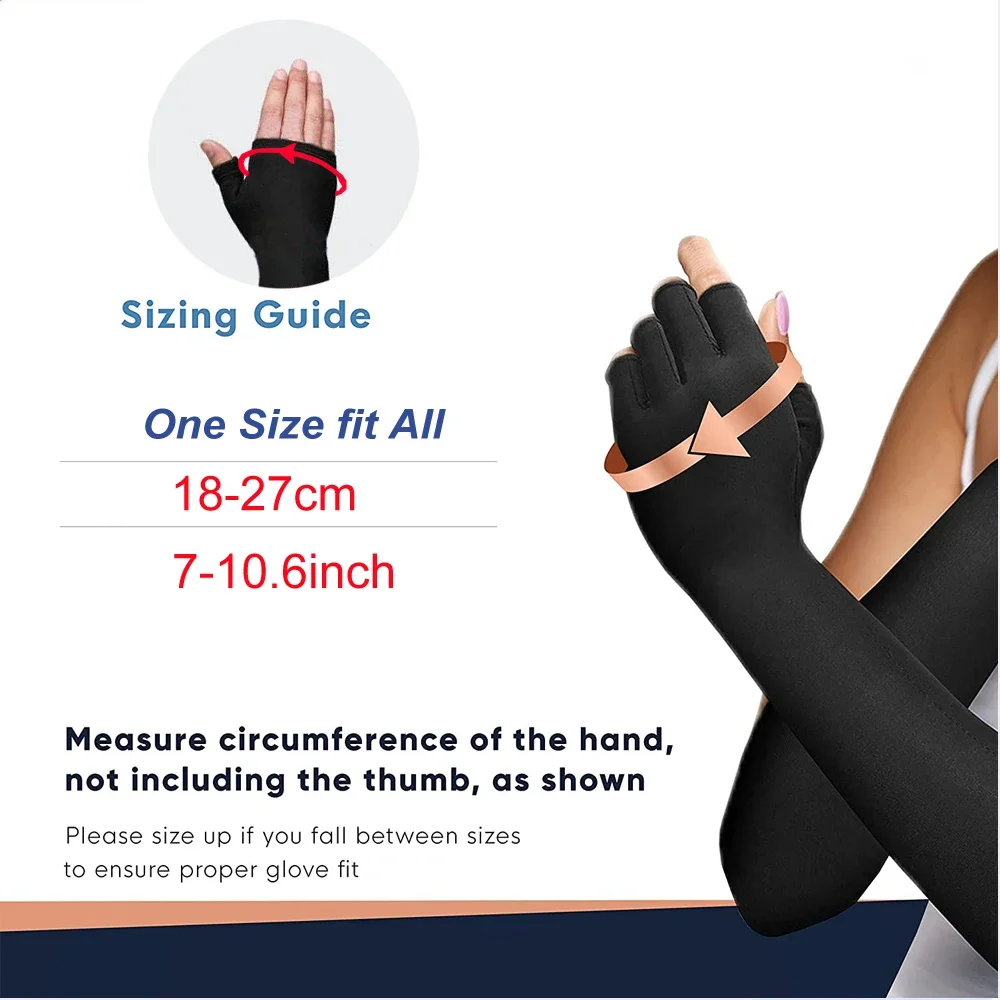 1 Pair Copper Compression Long Arthritis Gloves - Copper Infused Extra Long Fit Glove for Women & Men - for Computer Typing, RSI