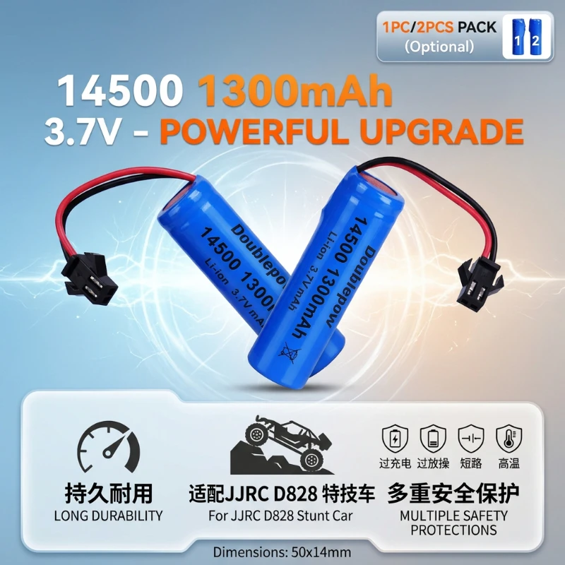 

14500 LiPo Battery 3.7V 1300mAh SM-2P Connector for JJRC C2 D828 RC Stunt Dump Car Toy Replacement Parts