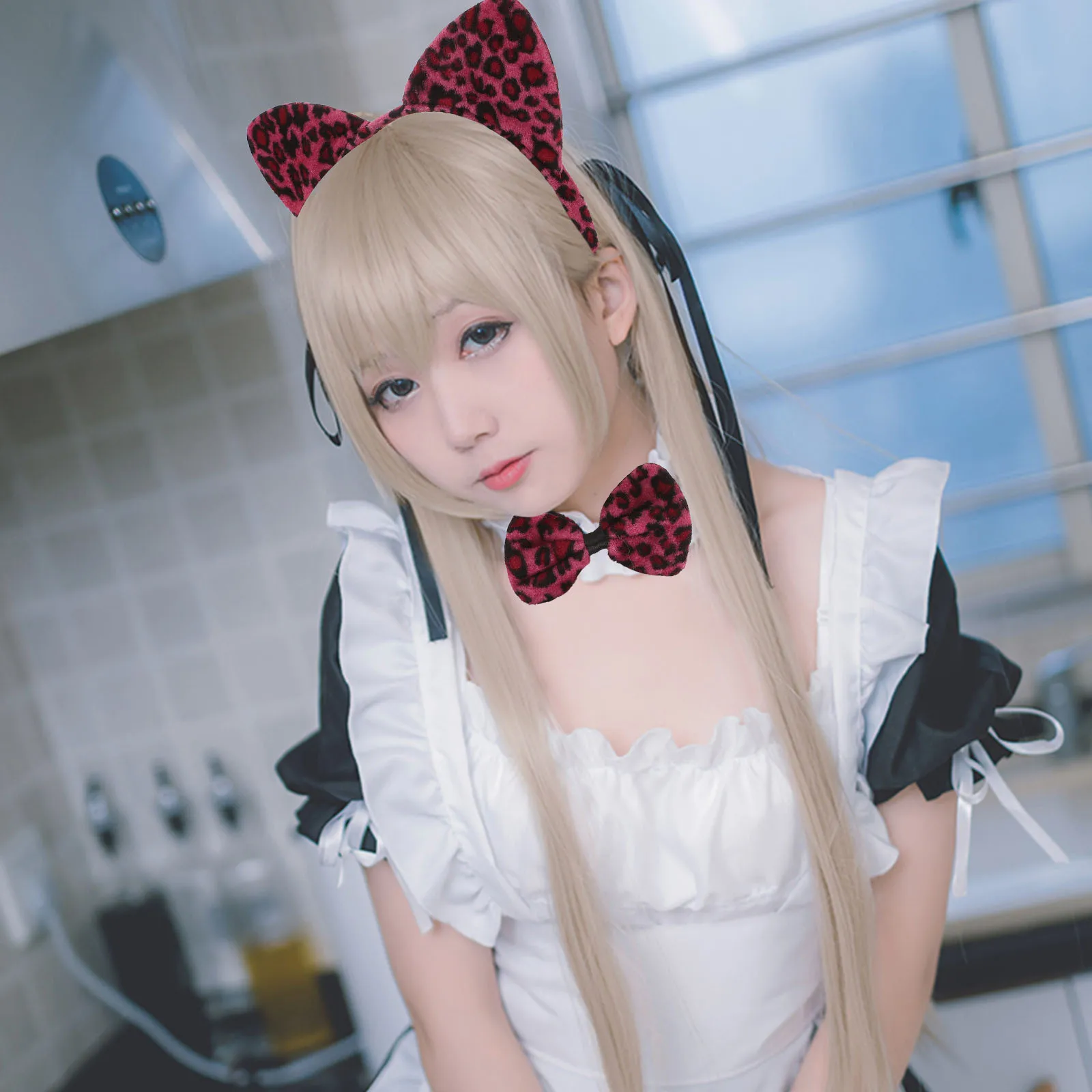 3Pcs Cartoon Style Cosplay Costume Set Headband Bow Tie Tail for Children Masquerade Party Accessory Leopard Print