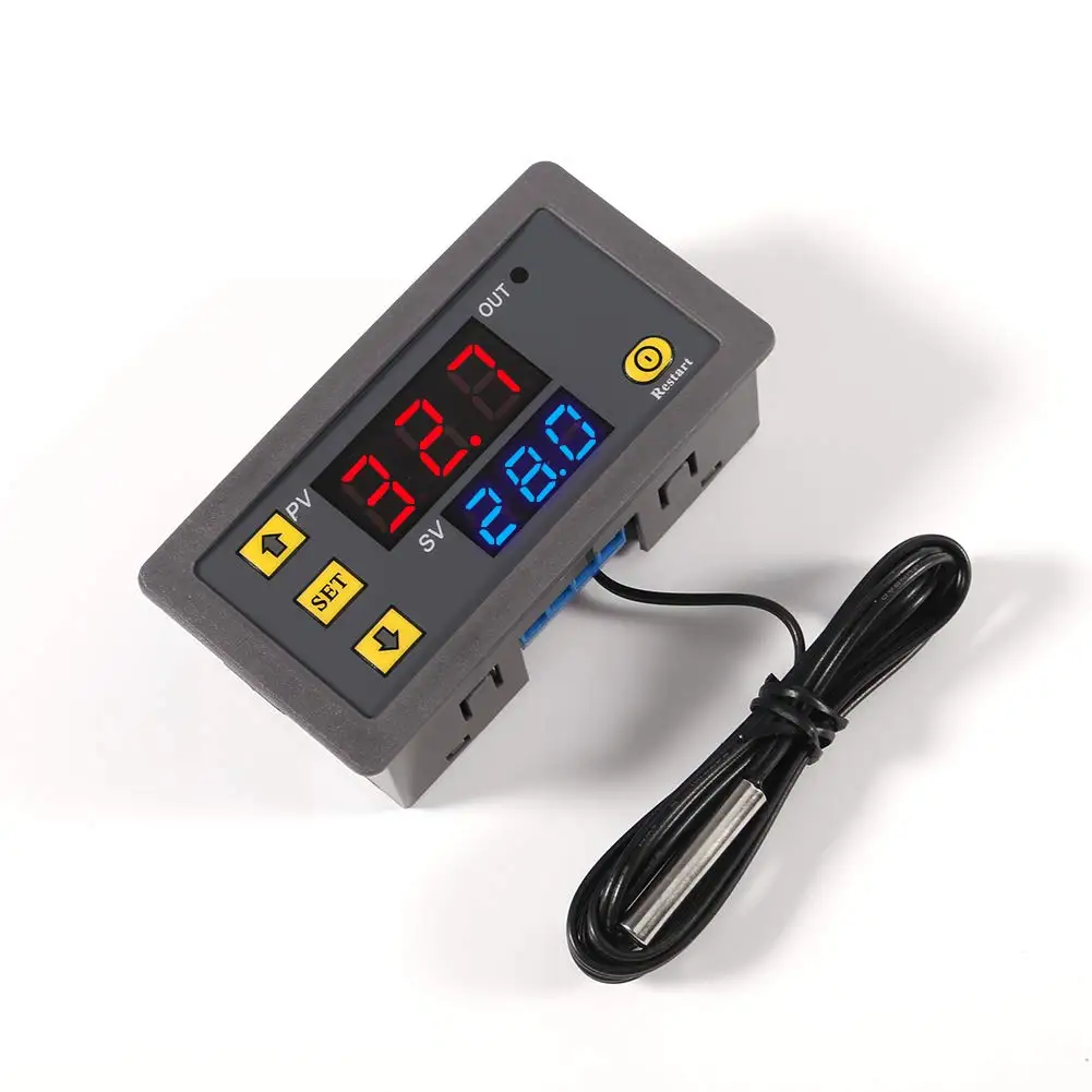 W3230 DC12V/24V Probe line Digital Temperature Control LED Display Thermostat with Heat/Cooling Control Instrument