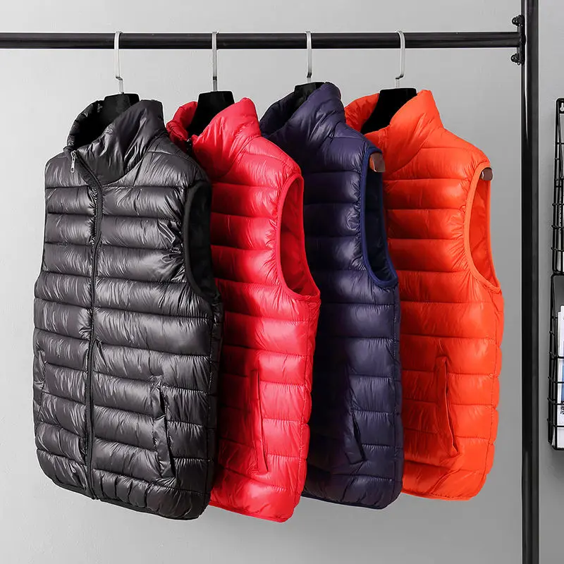 Lightweight Loose Fit Cotton Vest Spring Autumn Winter Unisex Downless Sleeveless Stand Collar Jacket Outdoor Business Casual